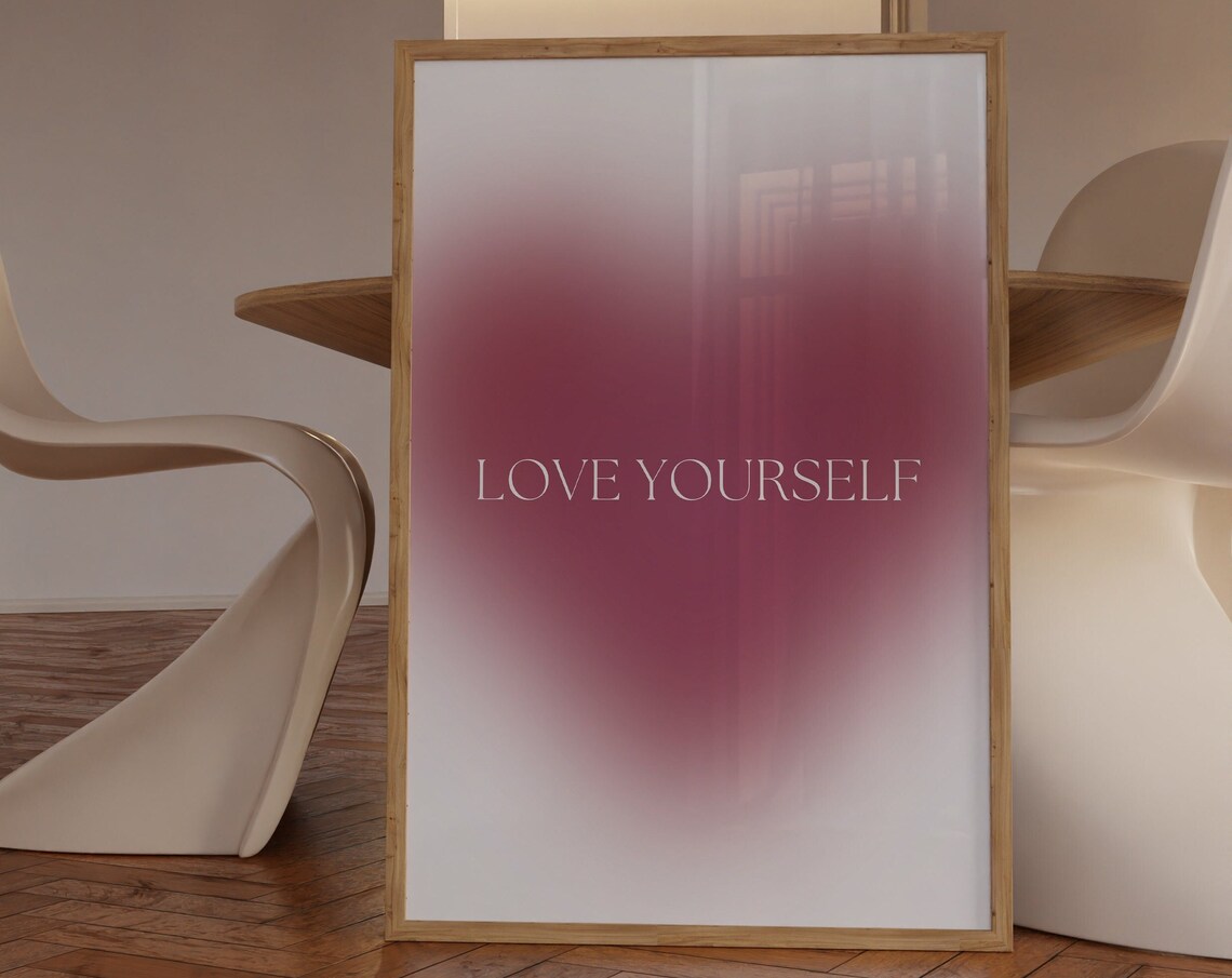 Love Yourself Burgundy Aura Gradient Self Love Quote Art Poster