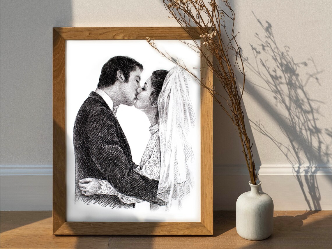 Smiling Couple Custom Pencil Portrait Sketch Art Print From Photo - Image 6
