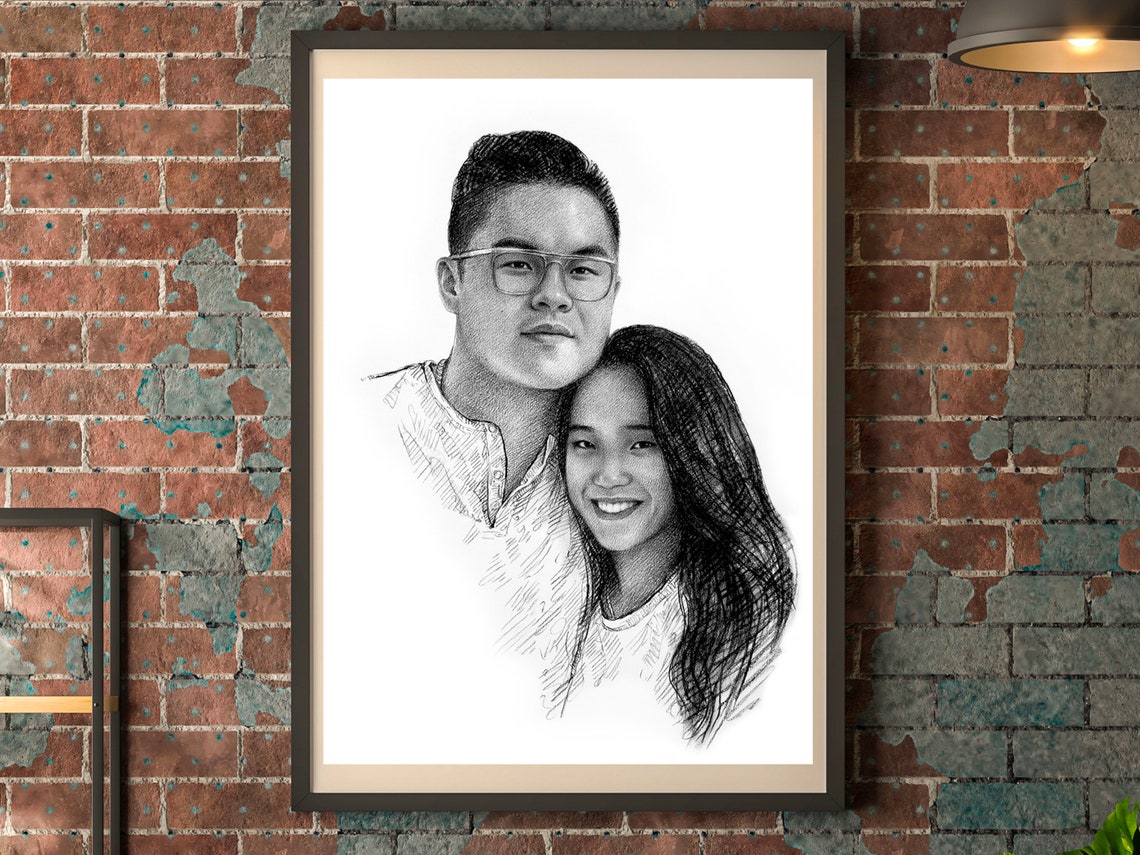 Romantic Wedding Kiss Custom Hand-Drawn Pencil Portrait Art Print - Image 4