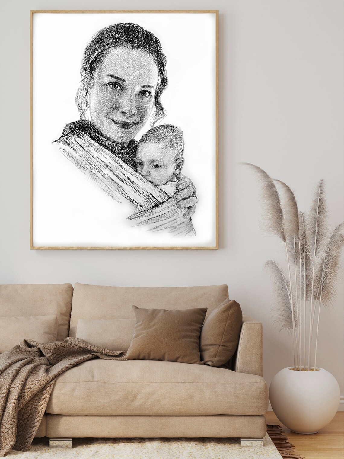 Baby in Striped Shirt Custom Pencil Portrait Sketch Art Print - Image 4