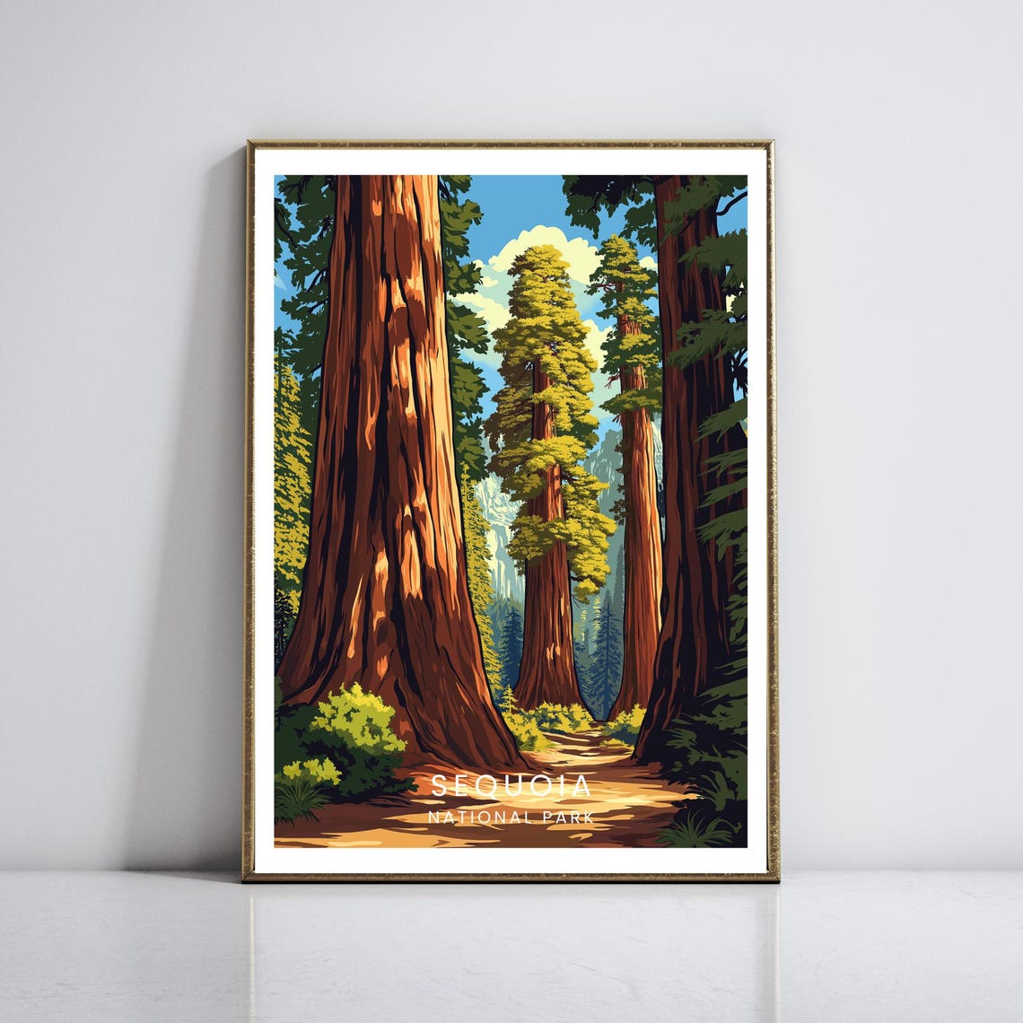 Sequoia Giant Sequoia Trees Sunlit Forest Trail National Park Poster