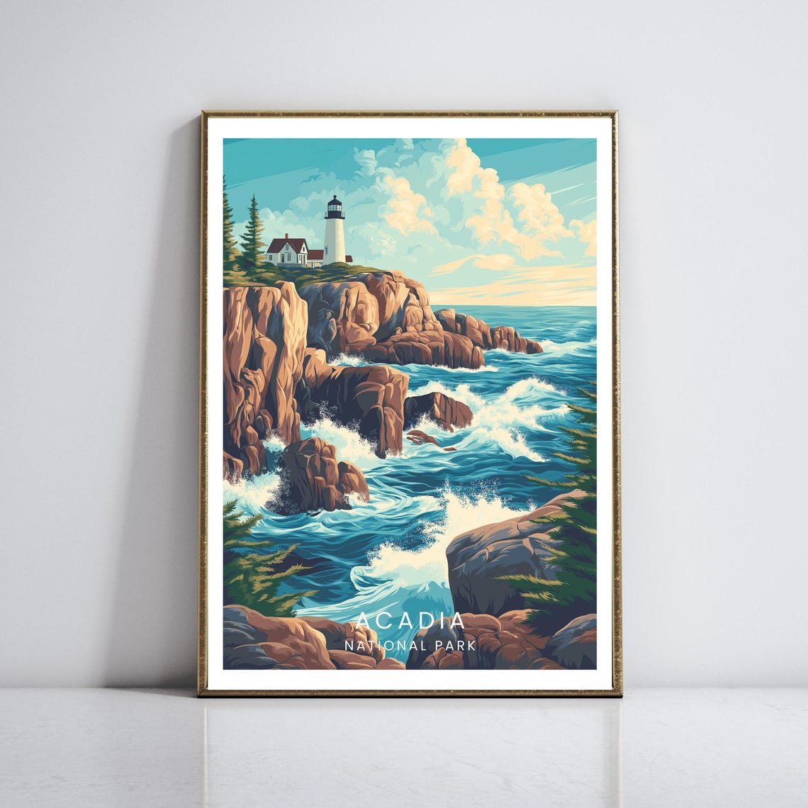 Acadia Bass Harbor Lighthouse Waves Rocky Cliffs National Park Poster