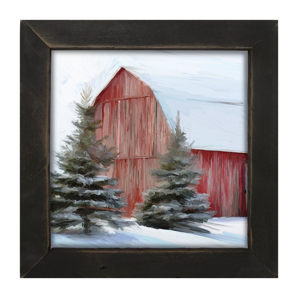 Winter Barn Among Pine Trees, Farmhouse Wall Art Print - Image 4