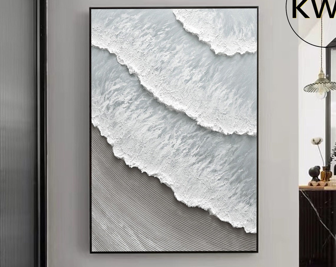 Aerial White Ocean Waves Gray Sand Textured Coastal Art Poster