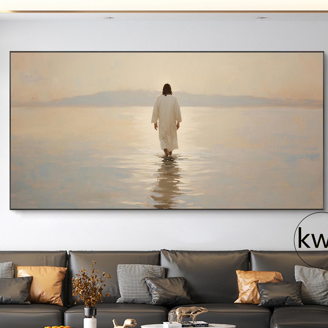 Large Spiritual Art Oil Painting On Jesus Christ Walking On Water Wall Art Wabi Sabi Wall Painting Christian Art Living Room Decor