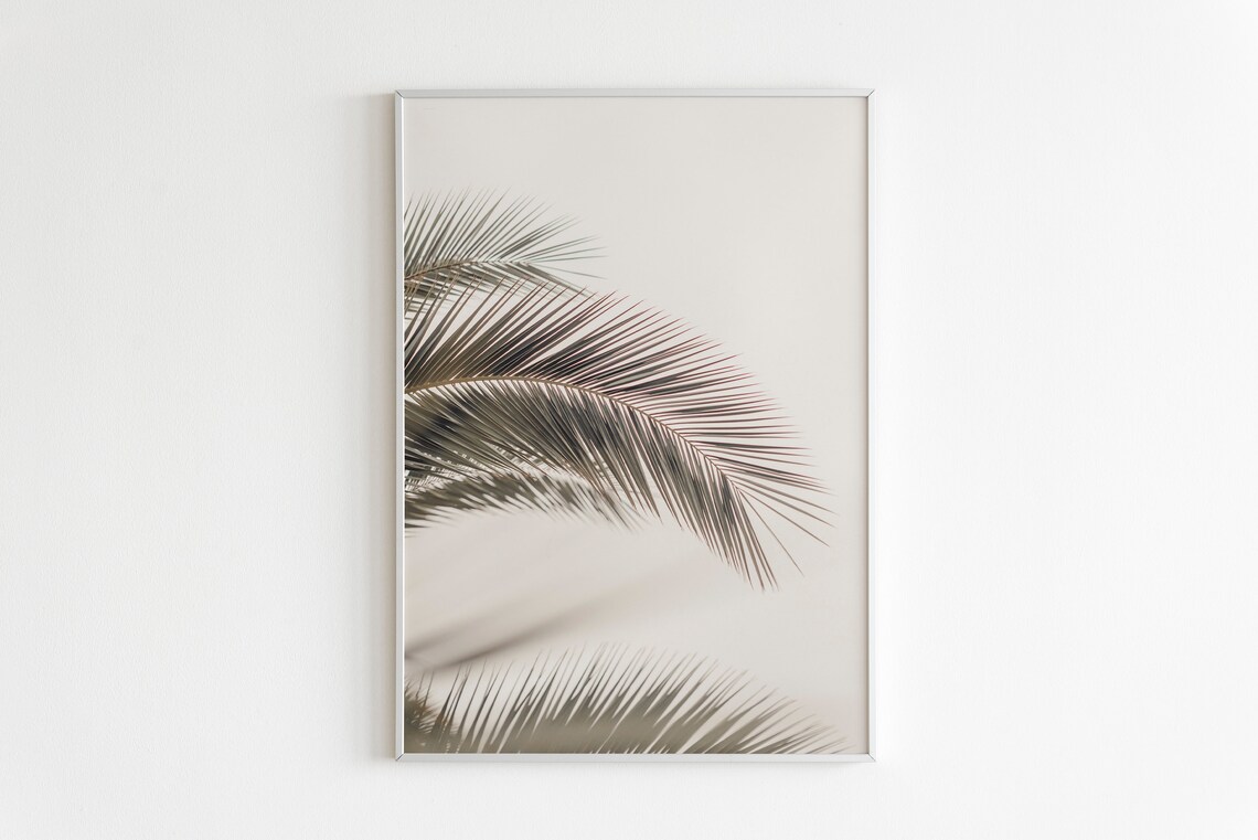 Palm Fronds Shadow Beige Minimalist Botanical Photo Art Poster - Image 2