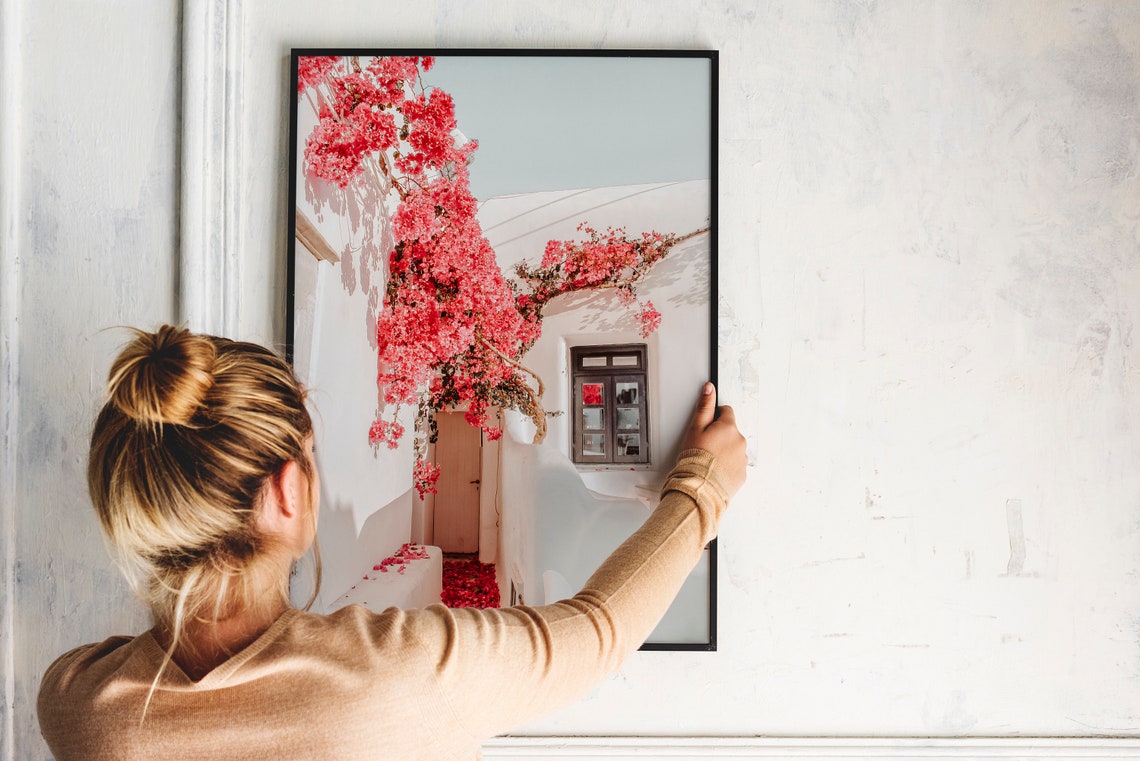 Mykonos Greece Whitewashed Alley With Red Bougainvillea Wall Art - Image 2