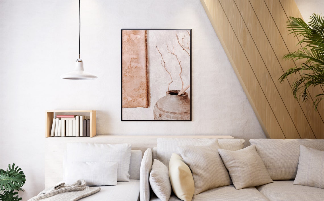 Rustic Terracotta Clay Pot With Branches Minimal Earth Tone Wall Print - Image 2