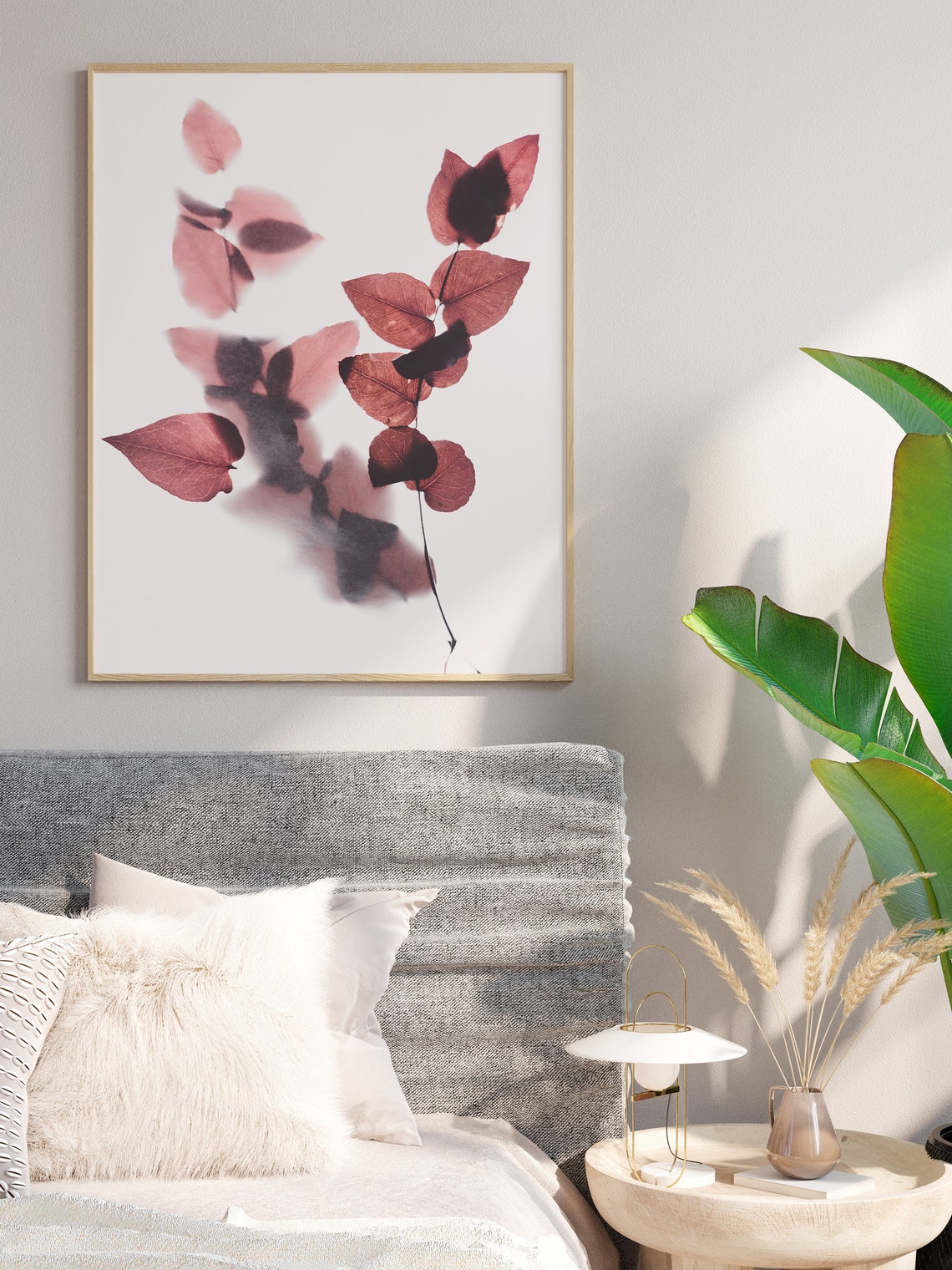 Dried Red Autumn Leaves Soft Shadow Minimal Botanical Wall Print - Image 3