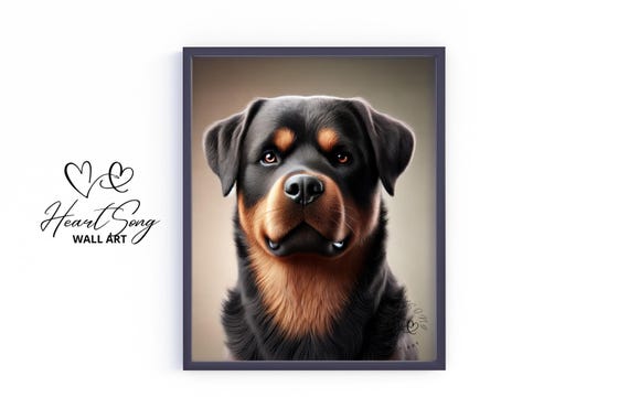 Rottweiler Portrait Moody Dog Wall Art Rustic Vintage Home Decor Warm Earthy Painting Pet Print 556