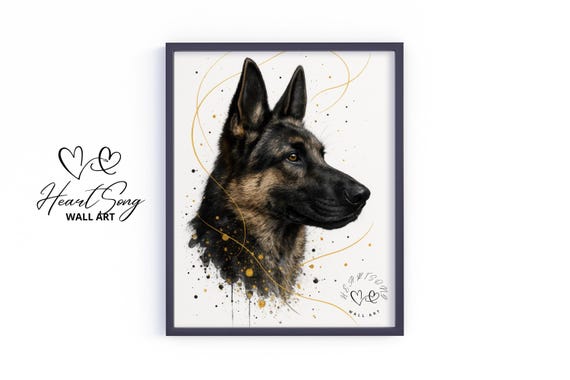 German Shepherd Dog Art Print Rustic Autumn Wall Decor Earthy Pet Painting Moody Splatter Style Portrait 805