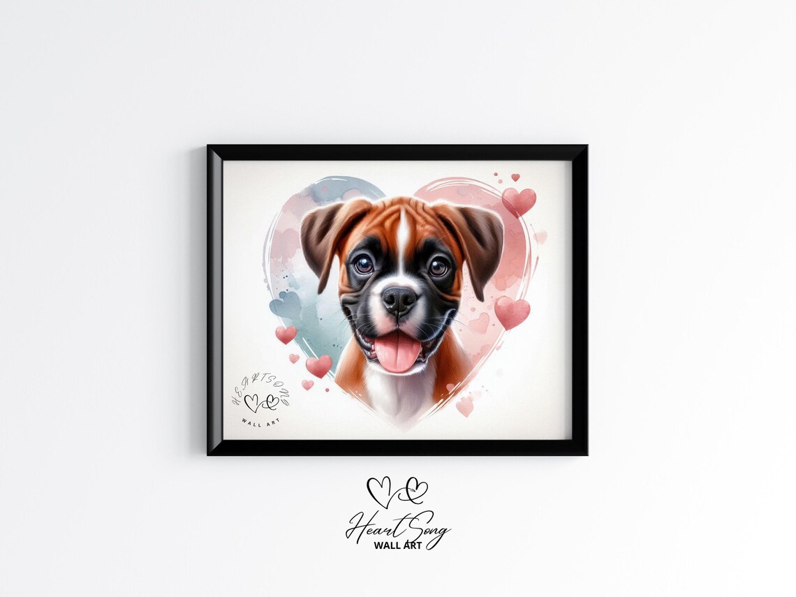 Boxer Puppy Valentine Heart Watercolor Cute Dog Lover Poster