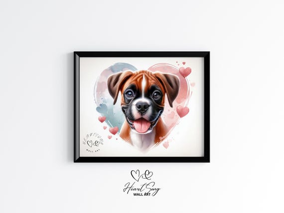 Boxer Puppy Valentine Heart Art Rustic Dog Painting Moody Farmhouse Decor Earthy Pet Portrait 270