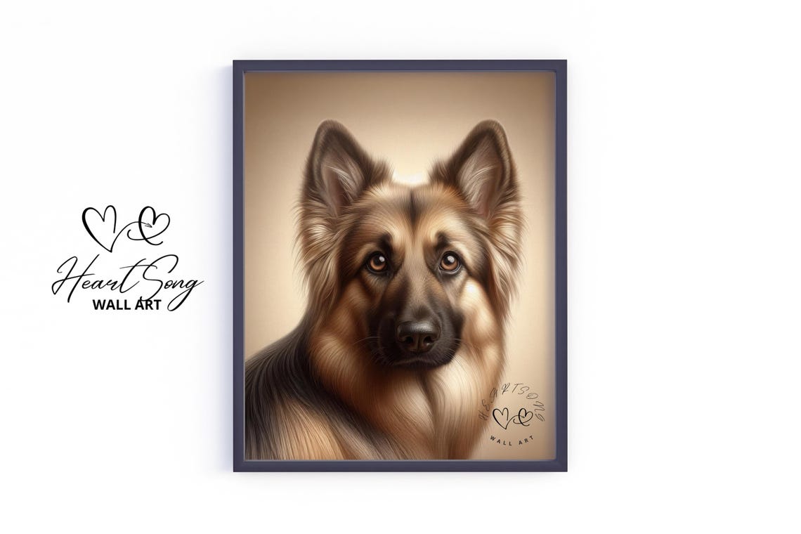 German Shepherd Portrait Warm Beige Background Dog Lover Wall Poster