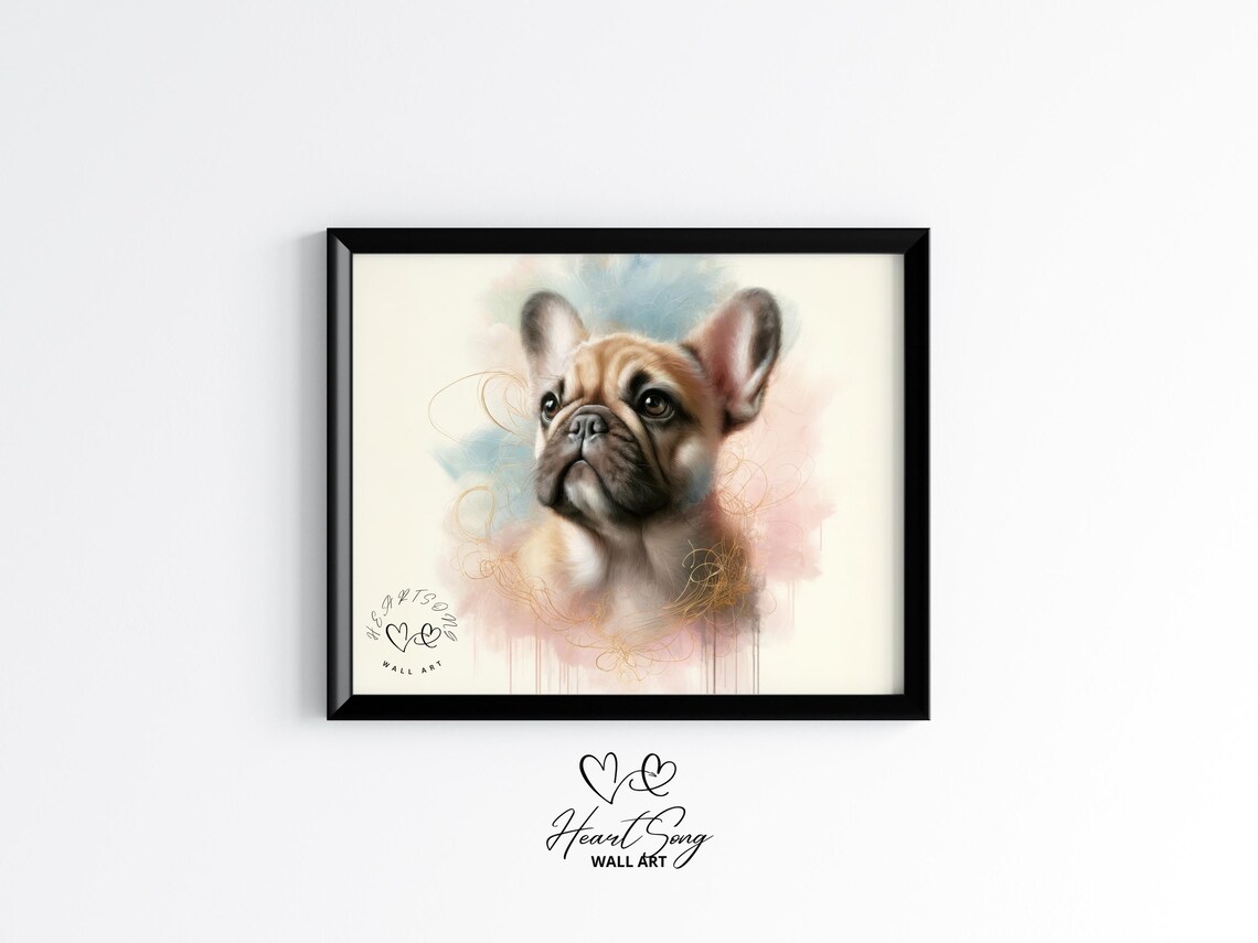 Sweet Adorable French Bulldog Puppy Watercolor Pet Portrait Dog Poster