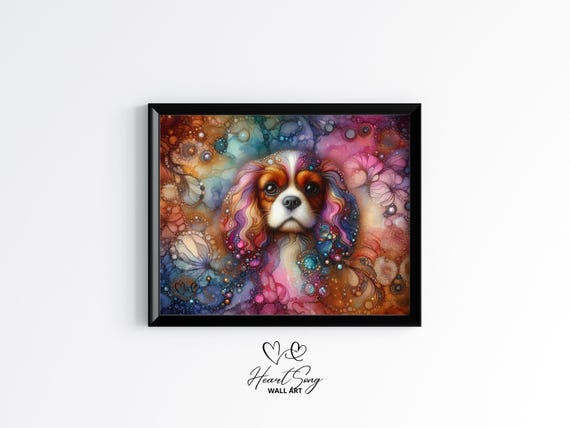 Cavalier King Charles Spaniel Dog Painting Rustic Abstract Wall Art In Soft Tones With Fluid Motion For Modern Decor 844