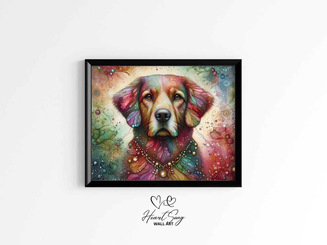 Colorful Retriever Dog Portrait Vibrant Alcohol Ink Art Poster