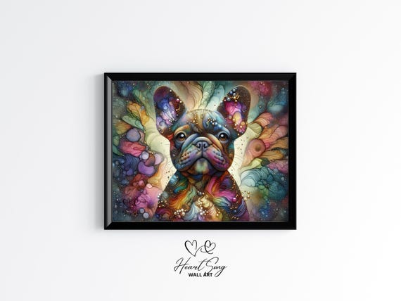 French Bulldog Dog Painting Rustic Abstract Wall Art In A Dreamy Alcohol Ink Composition For Modern Decor Lovers 868