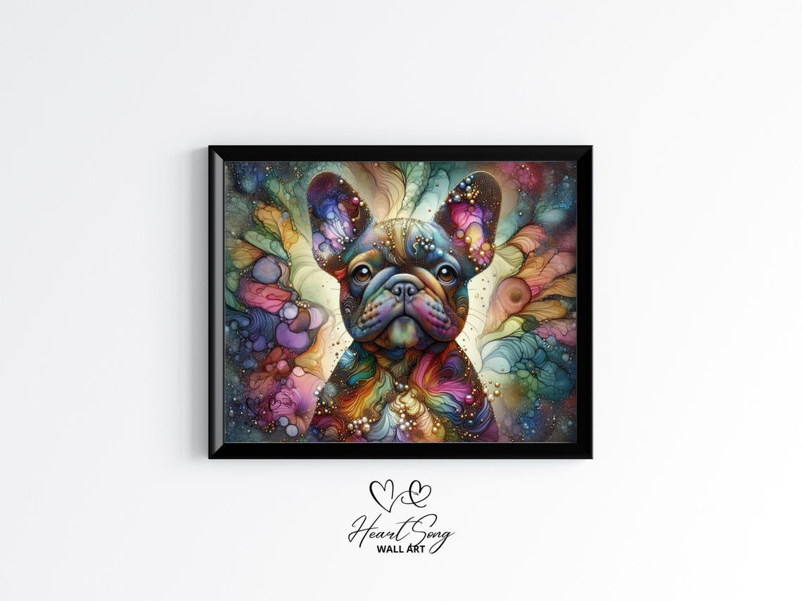 French Bulldog Dog Painting Rustic Abstract Wall Art In A Dreamy Alcohol Ink Composition For Modern Decor Lovers 868