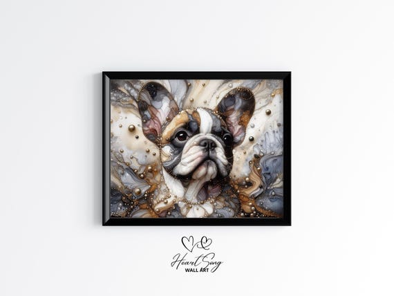 French Bulldog Dog Painting Rustic Abstract Wall Art With Flowing Alcohol Ink Textures For Modern Decor Lovers 871