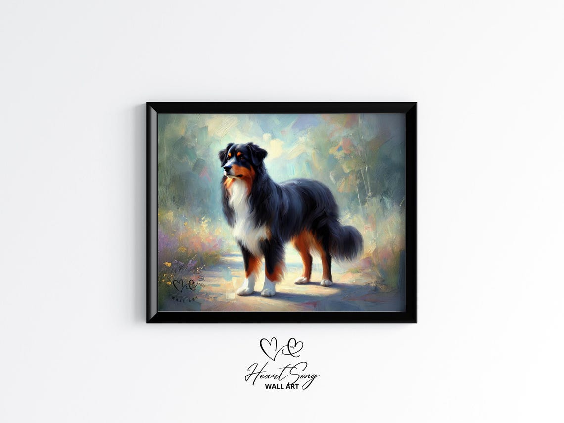 Tri Color Herding Dog Golden Morning Field Impressionist Pet Poster