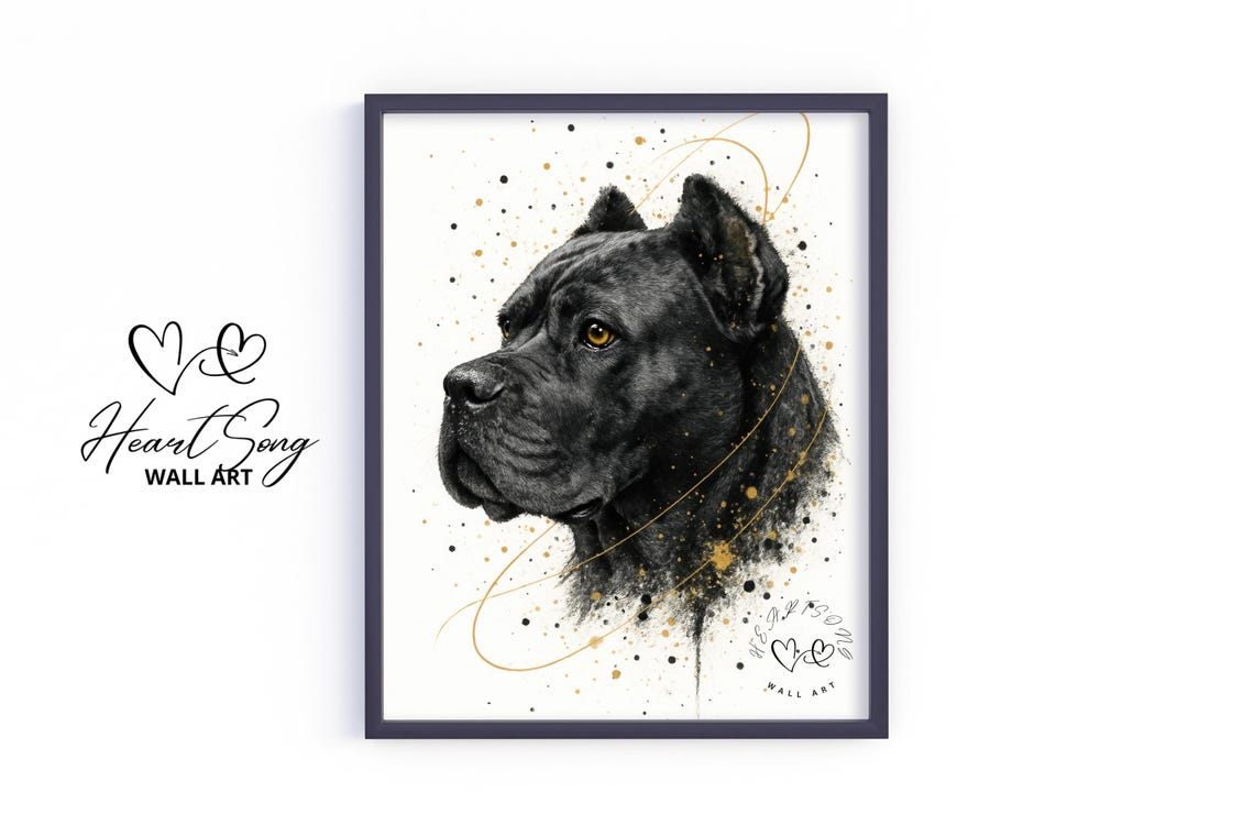 Cane Corso Splatter Painting Black Gold Elegant Regal Dog Poster