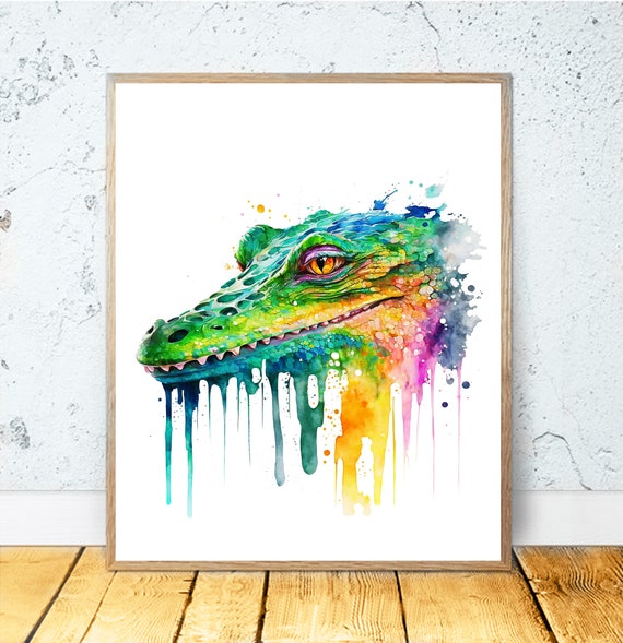 Watercolor Crocodile Art Print, Wildlife Decor