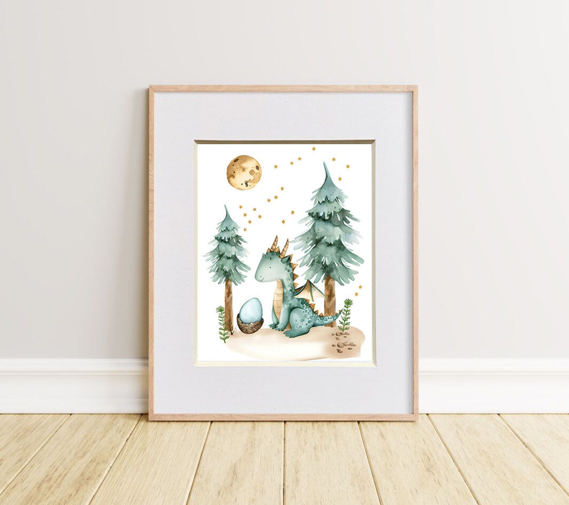 Mother Dragon With Egg Under Moon And Stars Nursery Dragon Poster - Image 2