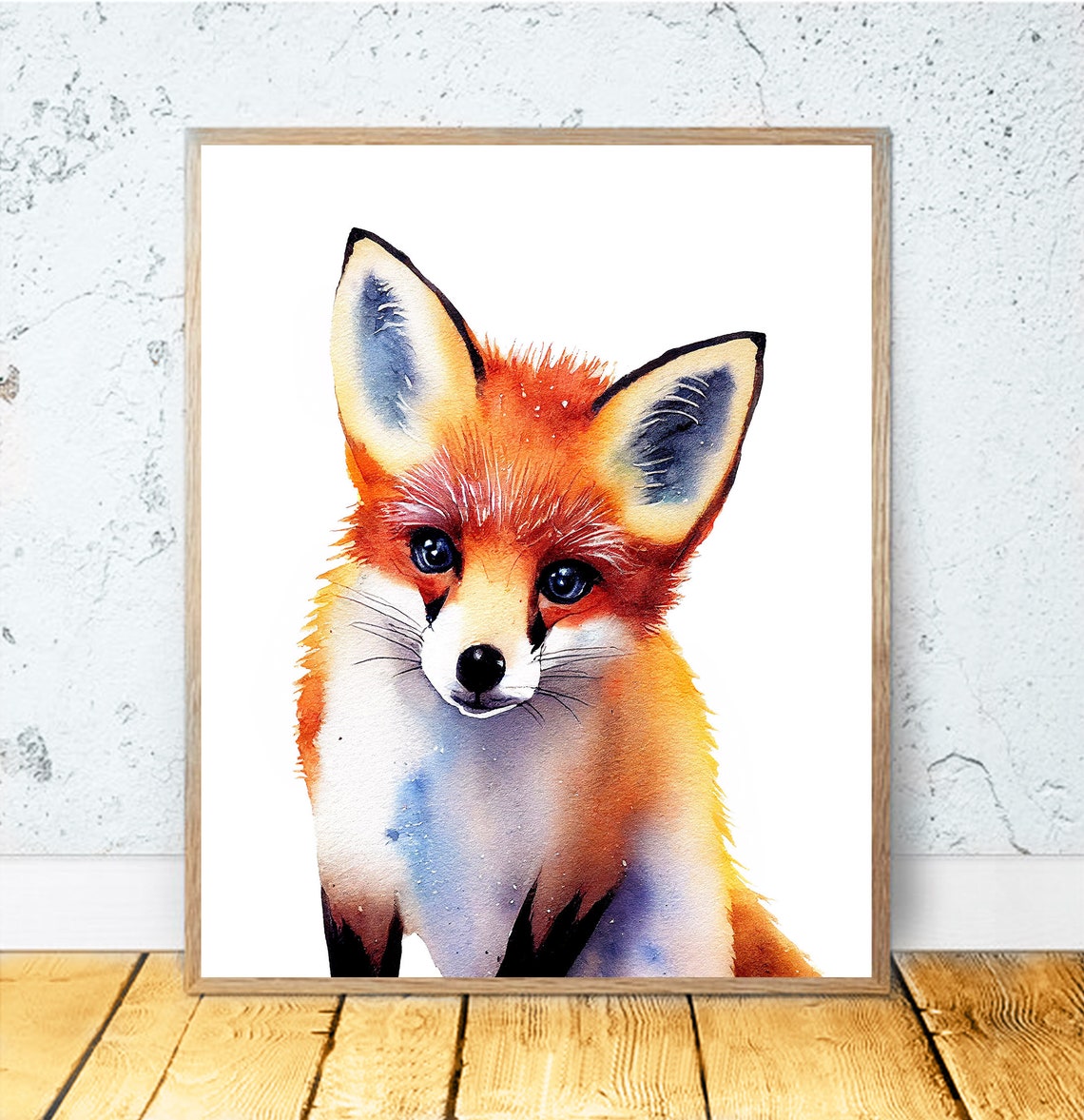 Adorable Red Fox Cub Watercolor Baby Animal Nursery Art Poster