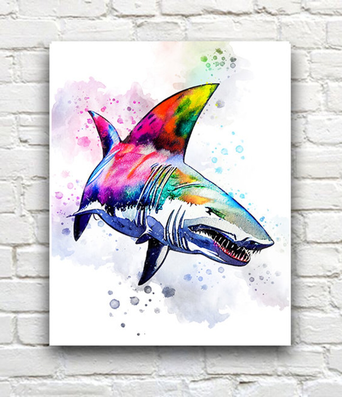 Watercolor Shark Art, Nautical Ocean Nursery Poster - Image 2