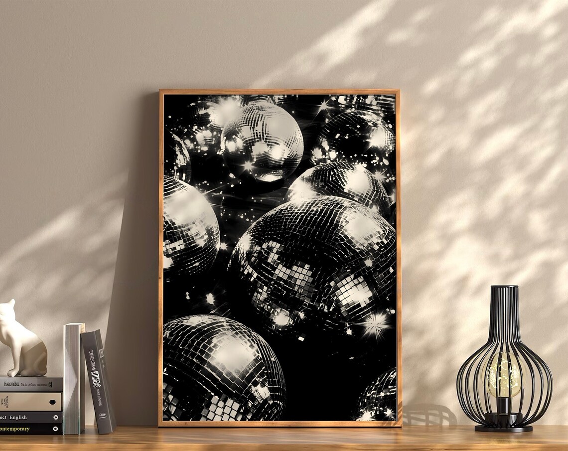 Black And White Disco Balls Glitter Party Sparkle Art Poster - Image 2