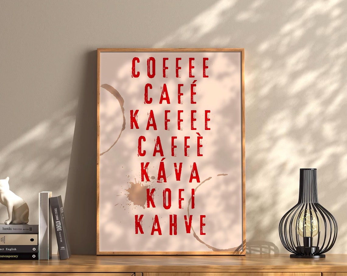 Coffee Cafe Multilingual Typographic Red Kitchen Quote Wall Art - Image 3