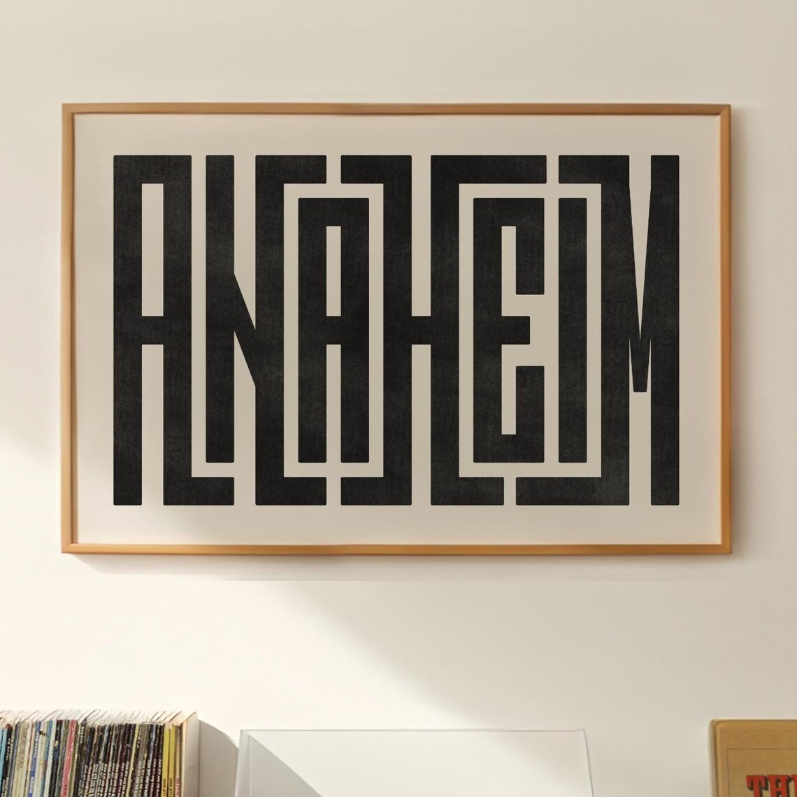 Anaheim California City Bold Interlocking Block Letters Black White Poster