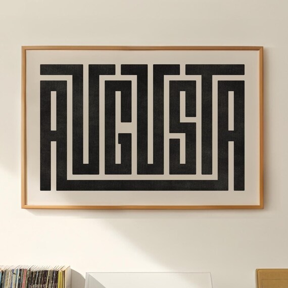 Augusta Bold Maze Typography City Name Minimalist Black Poster