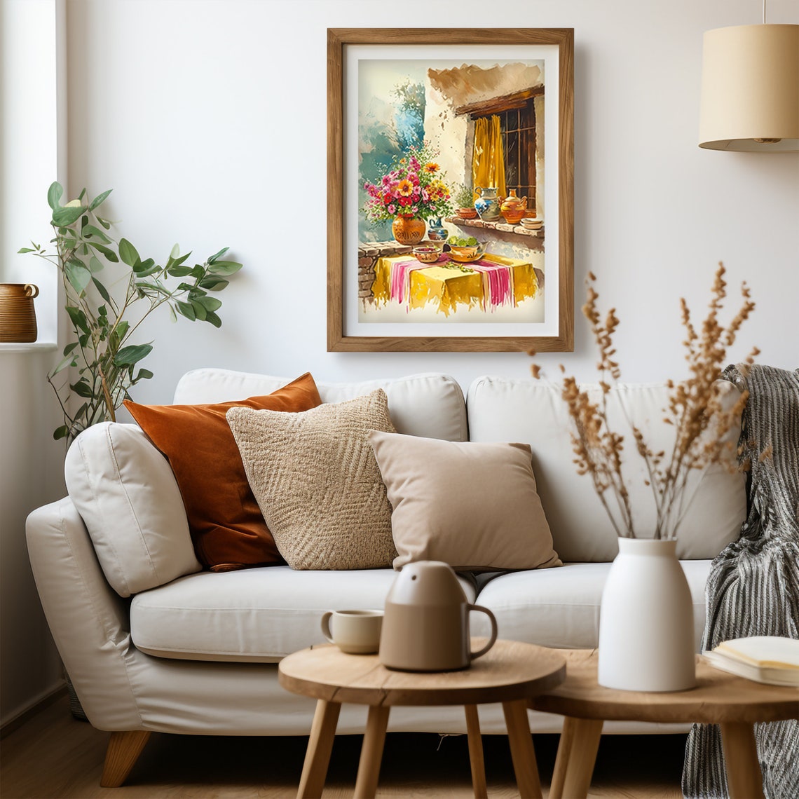 Mexican Kitchen Flowers Pottery Watercolor Rustic Table Scene Poster - Image 5