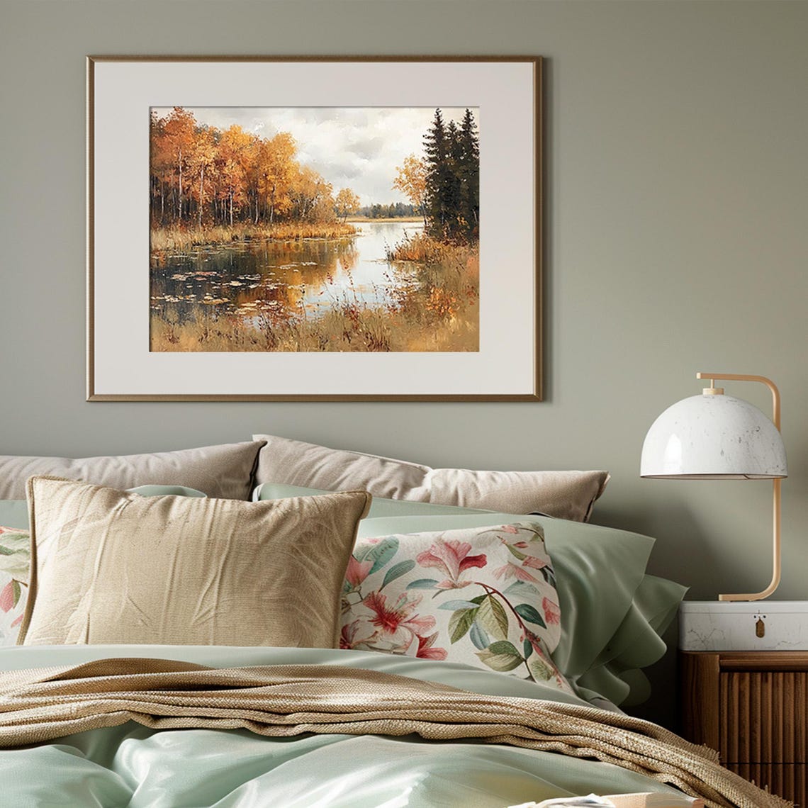Golden Birch Trees by Autumn Lake Lily Pads Fall Landscape Poster - Image 3