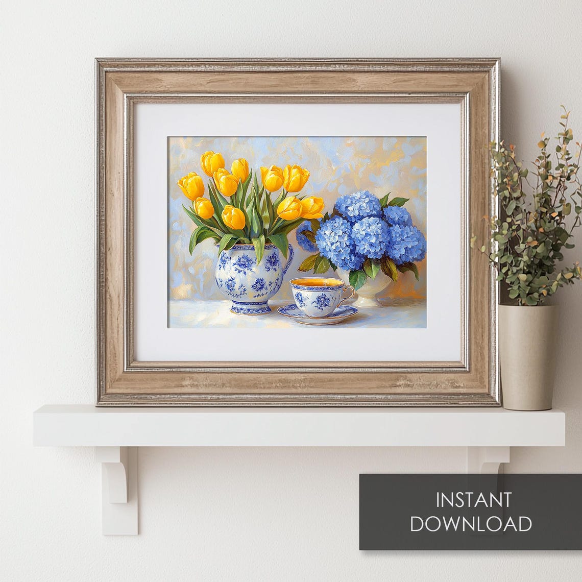 Yellow Tulips And Blue Hydrangeas Spring Floral Still Life Poster - Image 6