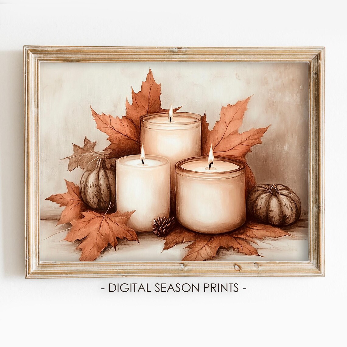 Fall Candles with Autumn Leaves Pumpkins Cozy Thanksgiving Poster