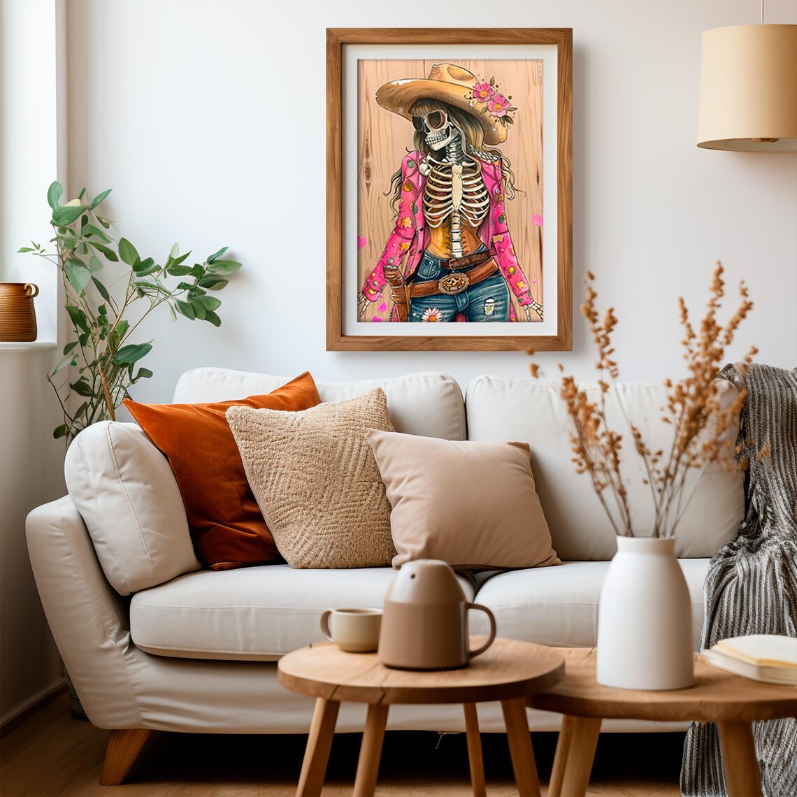 Day of the Dead Cowgirl Skeleton Pink Jacket Western Sugar Skull Poster - Image 3