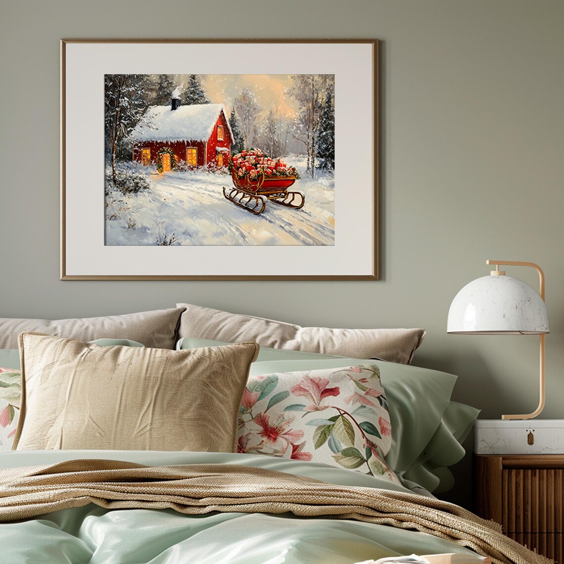 Santas Sleigh Full of Gifts by Red Cabin Snow Vintage Christmas Poster - Image 4