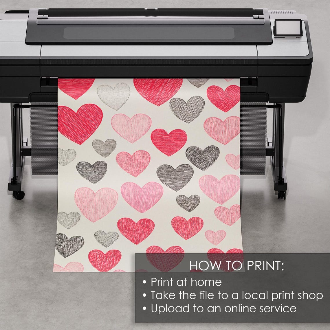 Sketchy Hearts Pattern Red Pink Grey Valentines Day Artistic Print - Image 5