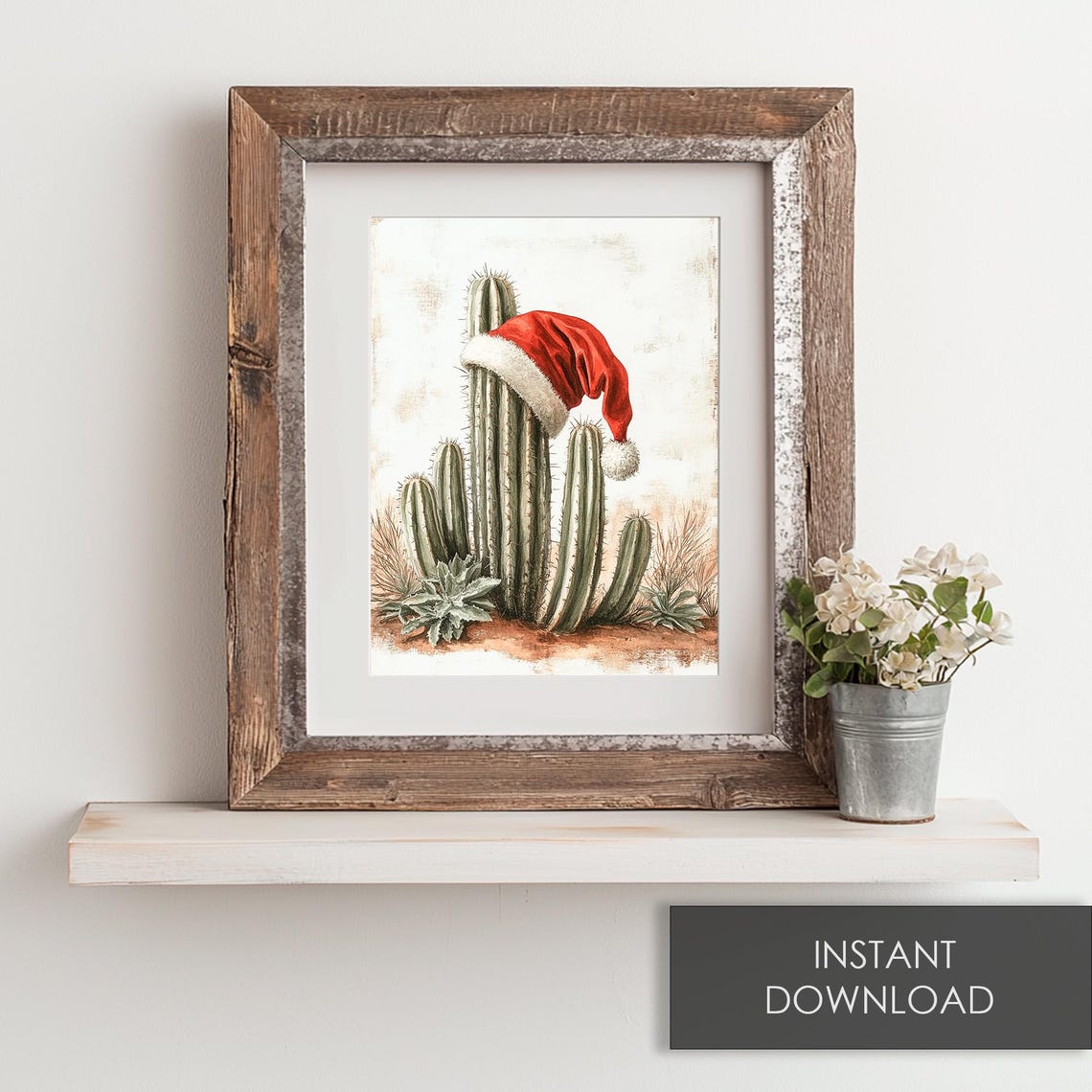 Saguaro Cactus Santa Hat Desert Christmas Southwest Fun Art Print - Image 6