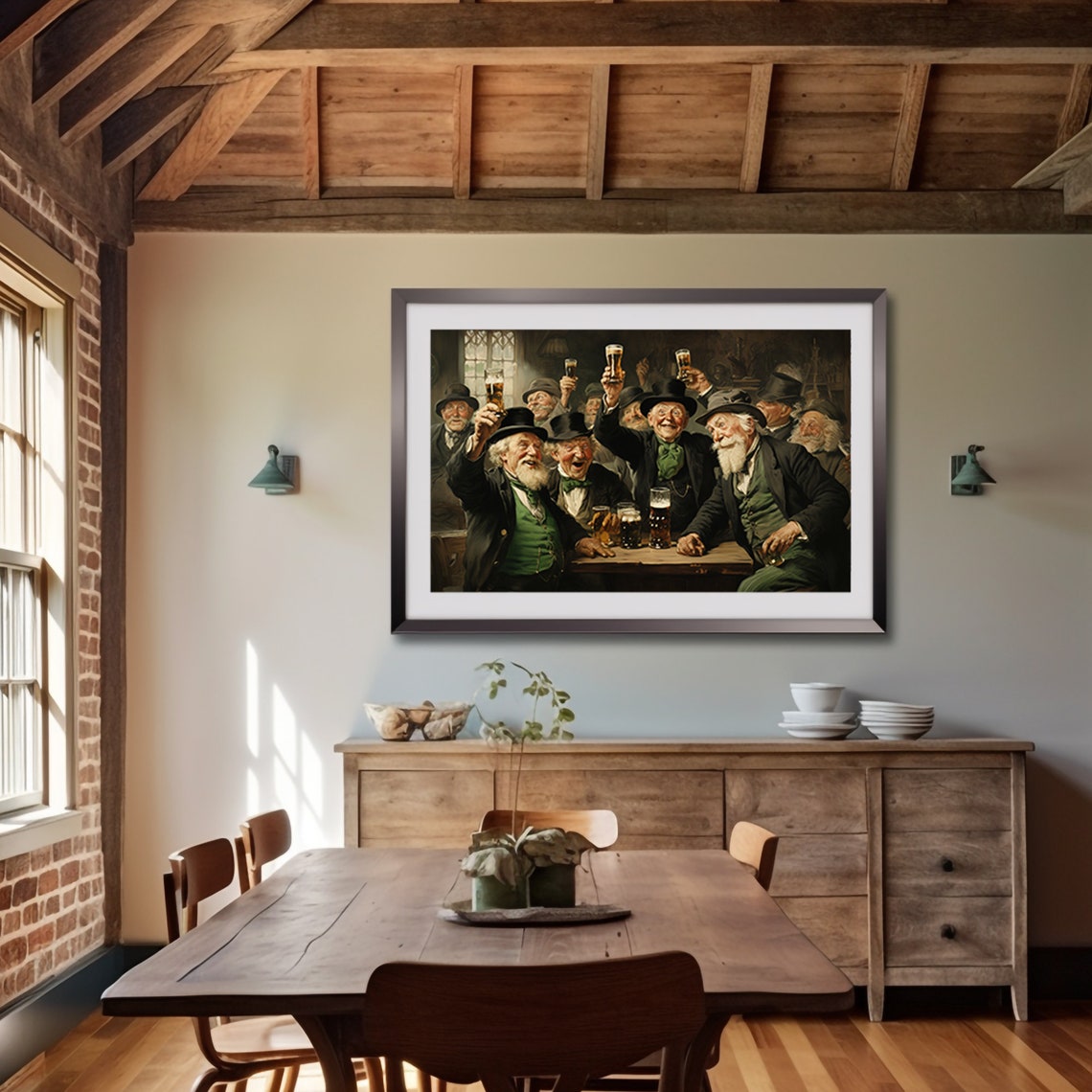 Joyful Irish Men Raising Beer Glasses in an Old Pub Scene Print - Image 5
