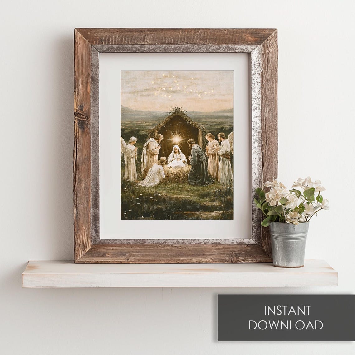 Star Nativity Scene Painting Vintage Christian Christmas Wall Art Holy Family Print Birth Of Baby Jesus - Image 6