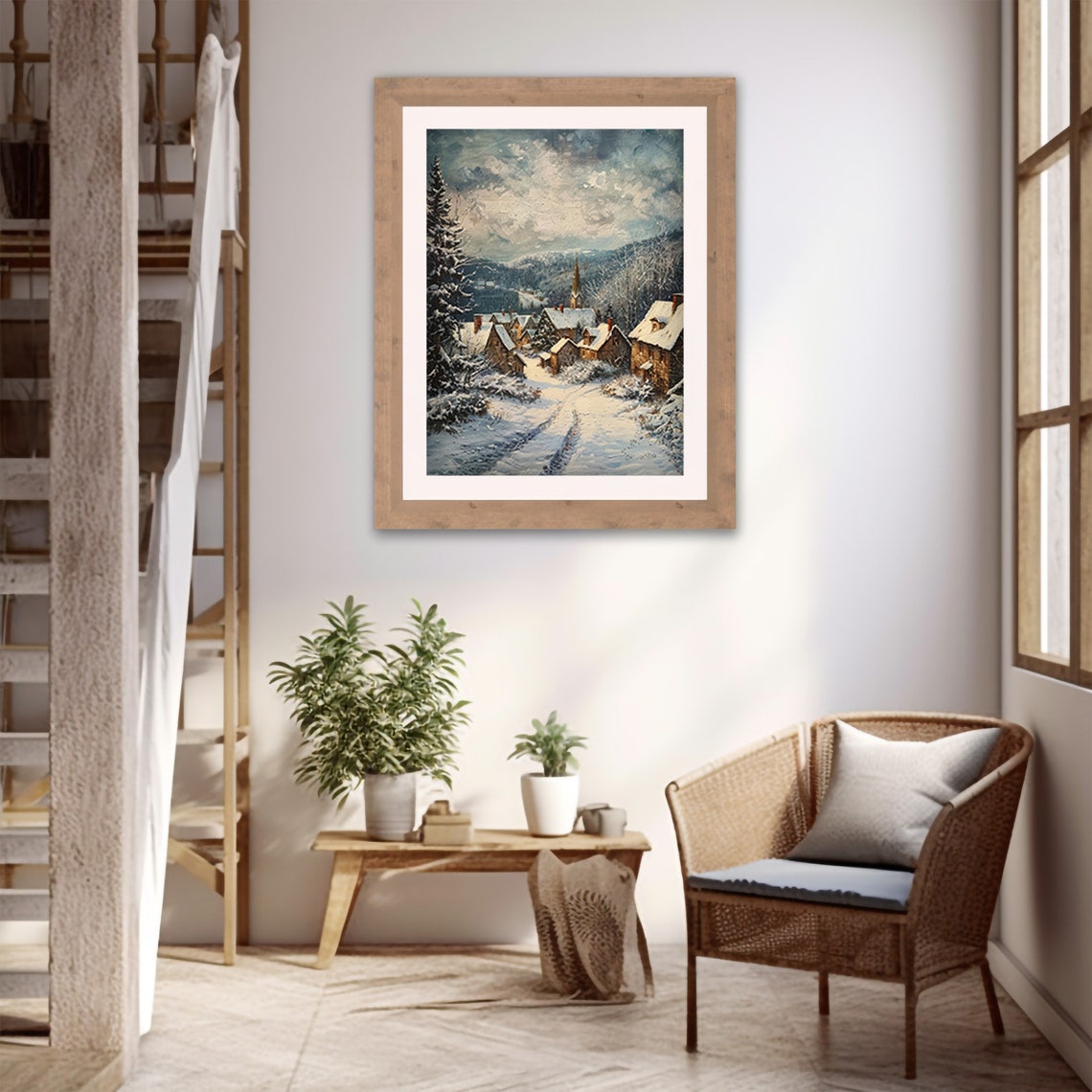 Mountain Village Church Snowy Pines Moody Winter Scene Poster - Image 4