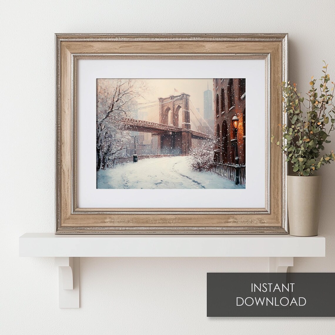 Brooklyn Bridge Snowy Street Lamppost Vintage Winter City Poster - Image 6