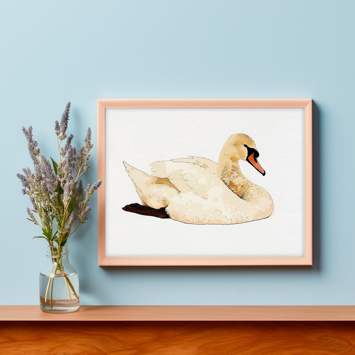 White Swan Minimalist Watercolor Painting Soft Neutral Print - Image 4