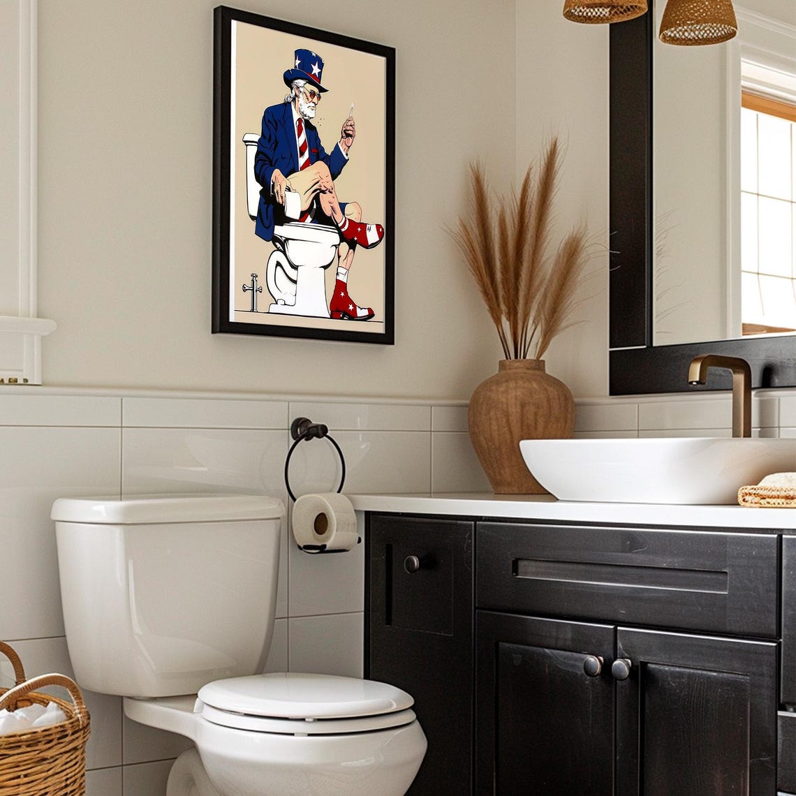 Uncle Sam Sitting on a Toilet Pop Art Patriotic Bathroom Humor Poster - Image 6
