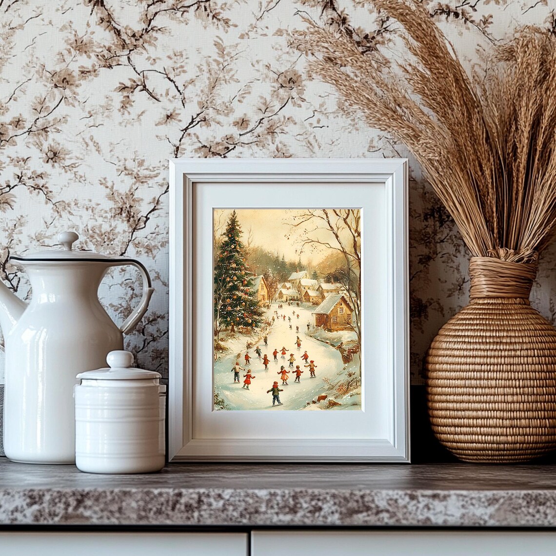 Village Pond Ice Skaters Christmas Tree Winter Holiday Poster - Image 4