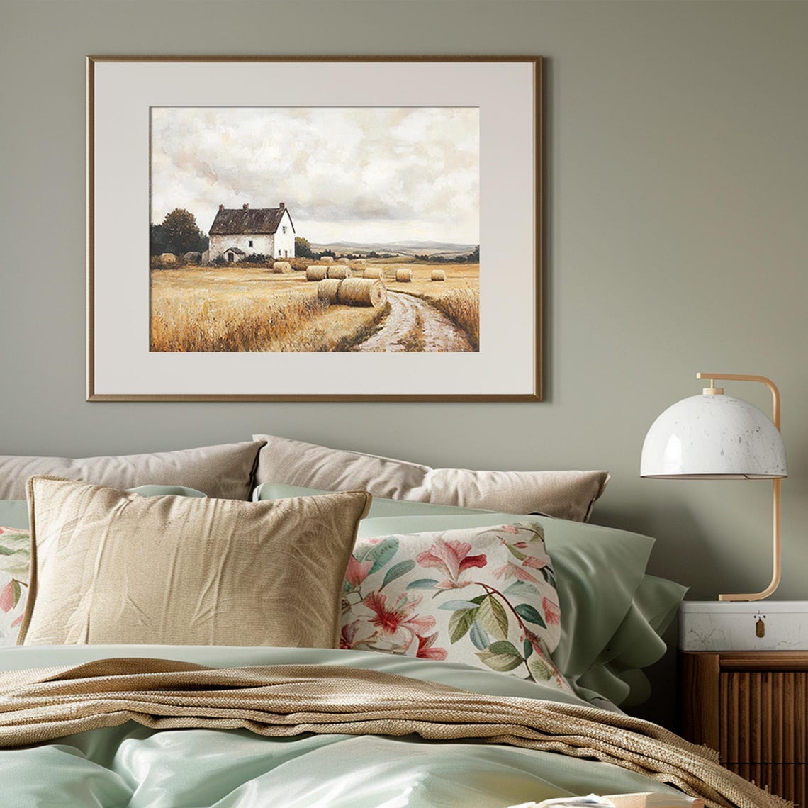 Golden Harvest Field Hay Bales Farmhouse Rustic Autumn Art Print - Image 3